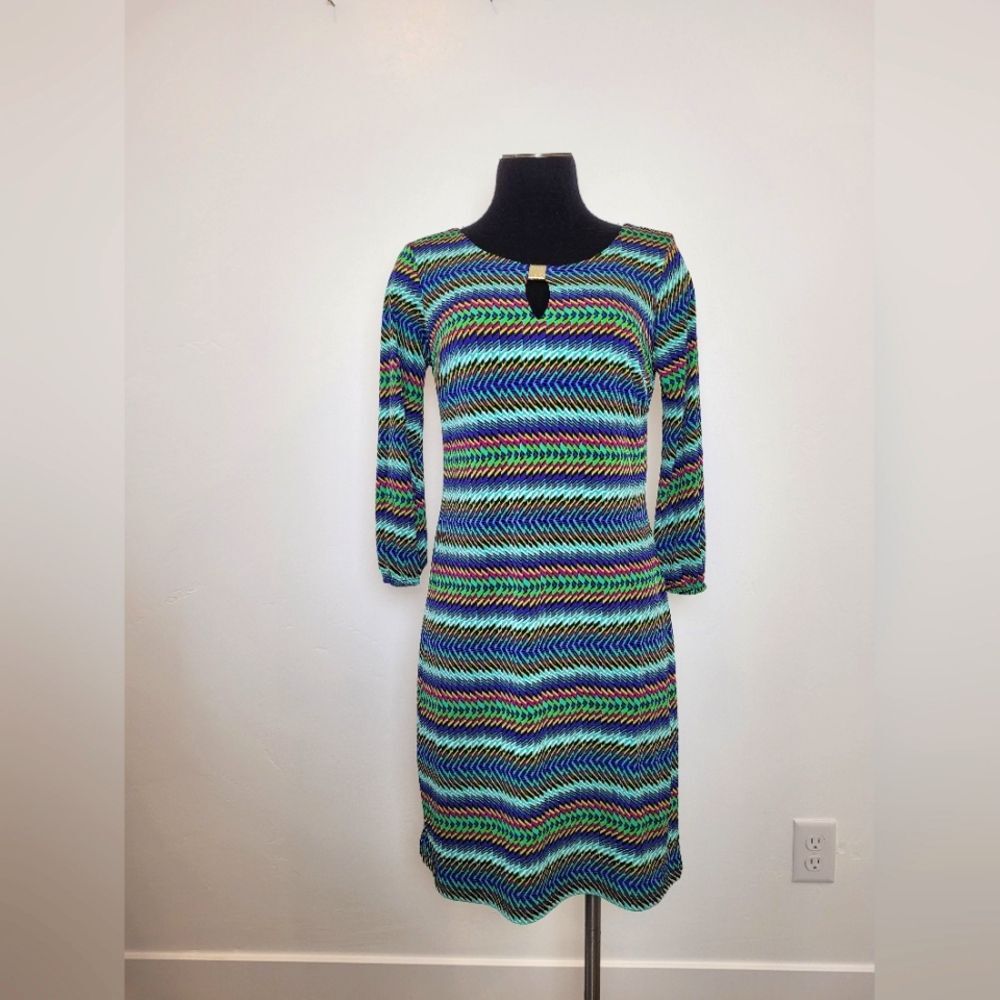 Enfocus Studio Midi Dress Abstract Disco Artsy 70s 80s Bright Colorful Size 4